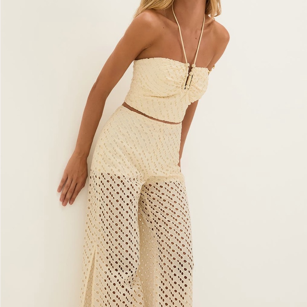 Vix Cream Crochet Wide-Leg Pants with Matching Bandeau
